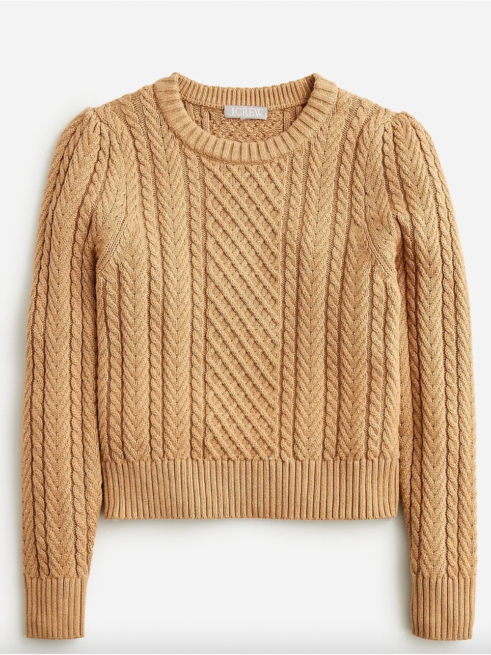 J.Crew Cable-knit Puff-sleeve Crewneck Sweater M